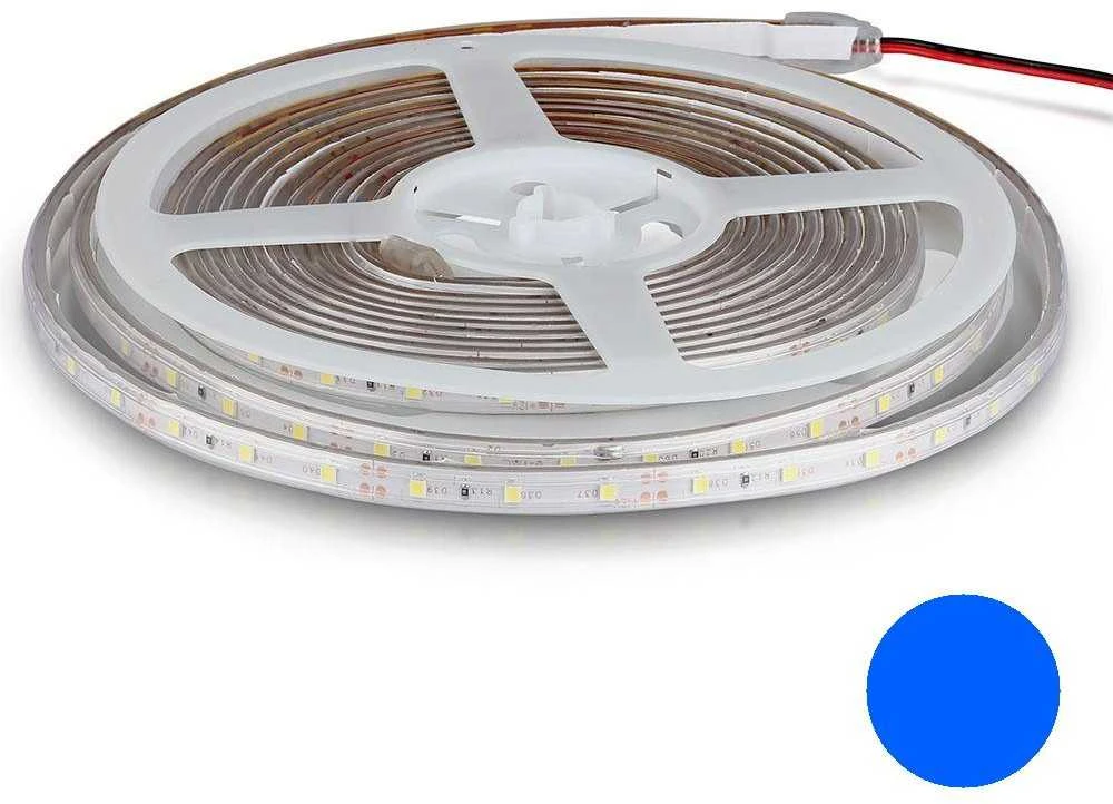 V-tac 5W/m LED juosta, 60LED/m, 12V, mėlyna sp., IP65, 5 metrų ritė