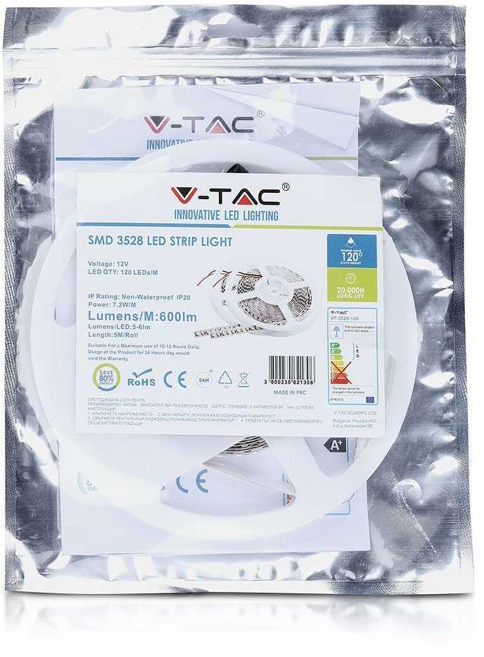 7,2W/m LED juosta, SMD 3528, 120LED/m, 6000K, IP20, 5m ritė