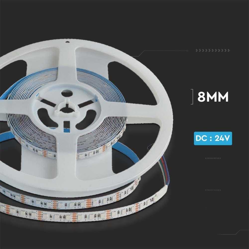V-tac 12W/m LED juosta, 120LED/m, 24V, RGB, 5 metrų ritė