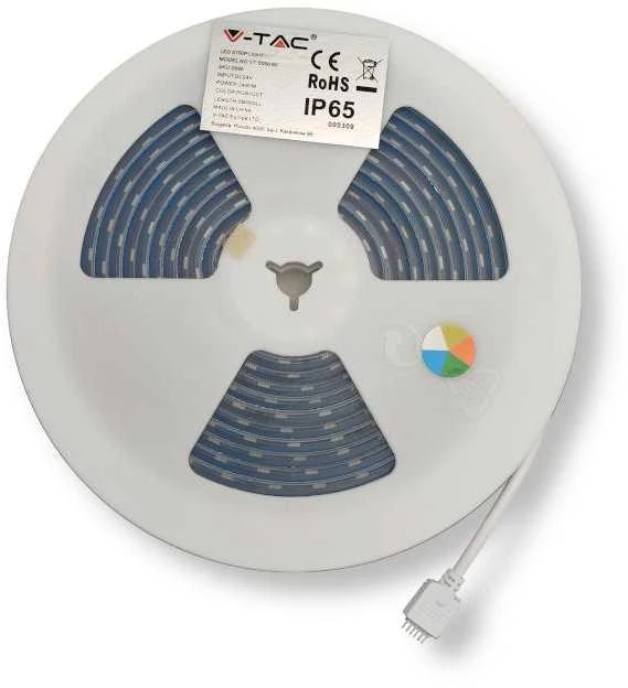 V-tac 24W/m LED juosta, 60LED/m, 24V, 3IN1+RGB, IP65, 5 metrų ritė
