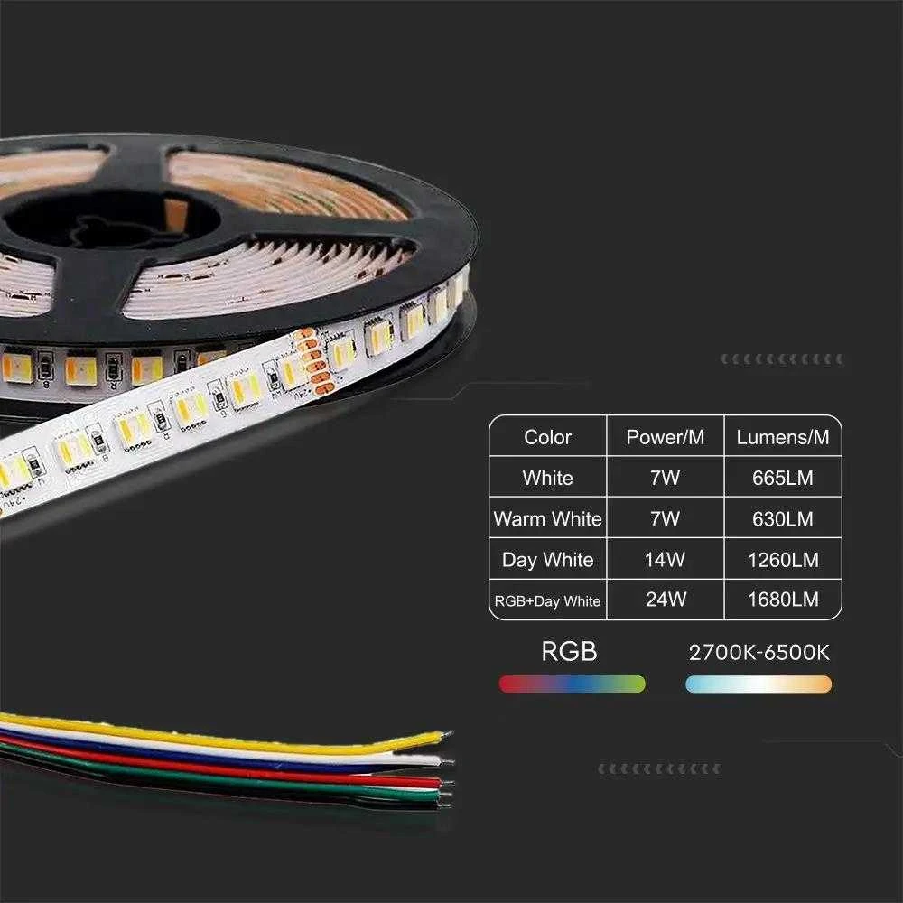 V-tac 24W/m LED juosta, 60LED/m, 24V, 3IN1+RGB, IP20, 5 metrų ritė