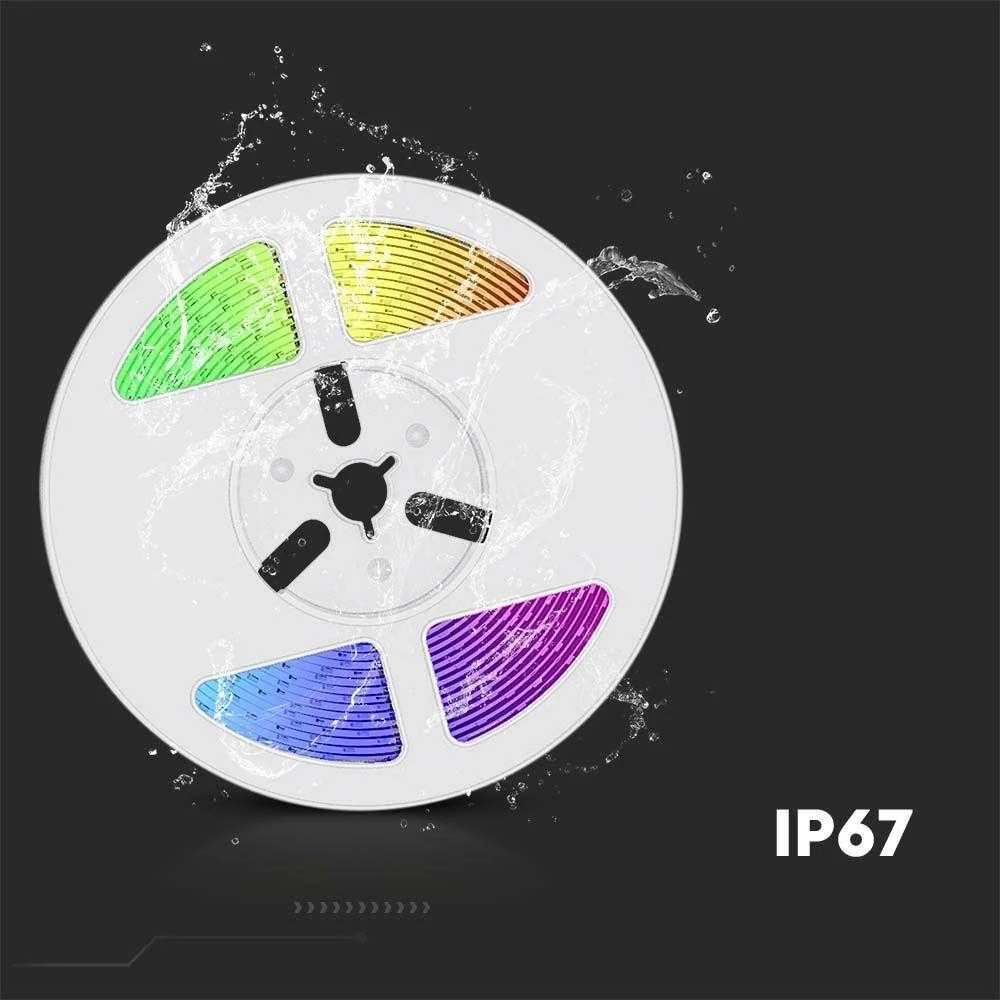 V-tac 1,2W/m LED juosta, RGB, IP67, 5m, su saulės baterija, nuotolinio valdymo pulteliu ir montavimo priedais