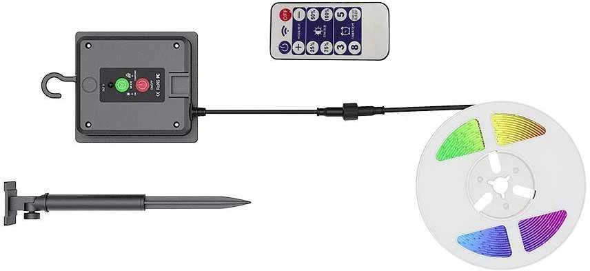 V-tac 1,2W/m LED juosta, RGB, IP67, 5m, su saulės baterija, nuotolinio valdymo pulteliu ir montavimo priedais