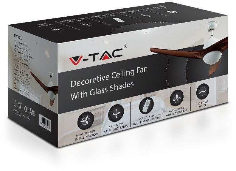 Lubinis šviestuvas V-tac 35W lubų ventiliaturius su 15W LED šviestuvu, rudas, su nuotolinio valdymo galimybe