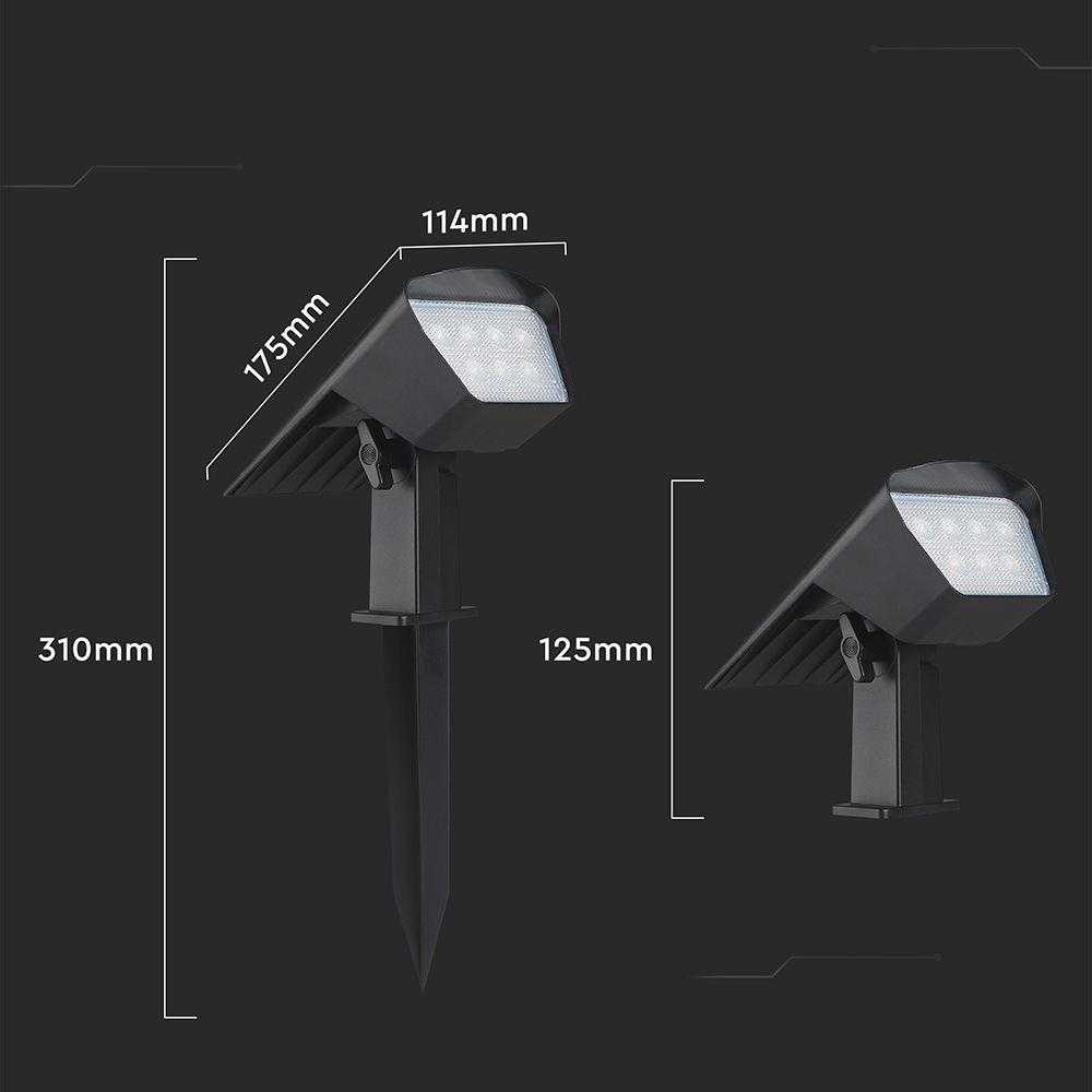 Sieninis šviestuvas V-tac 1,3W LED įsmeigiamas/sieninis lauko šviestuvas, juodas, 3000/4000/6400K, su saulės baterija