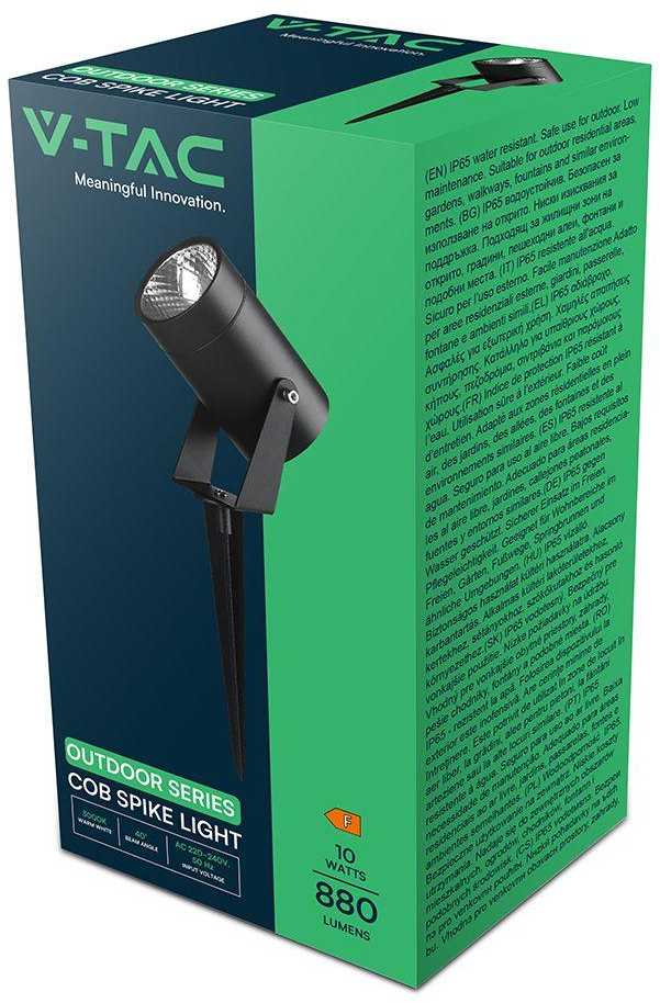 V-tac 10W LED įsmeigiamas lauko šviestuvas, juodas, 3000K