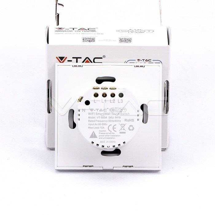 V-tac WiFI jungiklis, liečiamas, su dviem jungikliais, suderinamas su amazon alexa bei google home, baltas