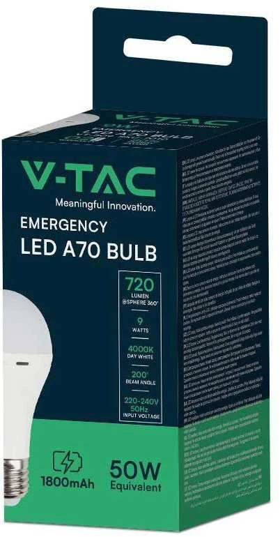 V-tac 9W LED lemputė, E27, su baterija, 4000K
