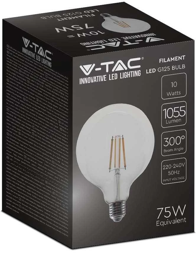 V-tac 10W LED filamentinė lemputė, G125, E27, 3000K