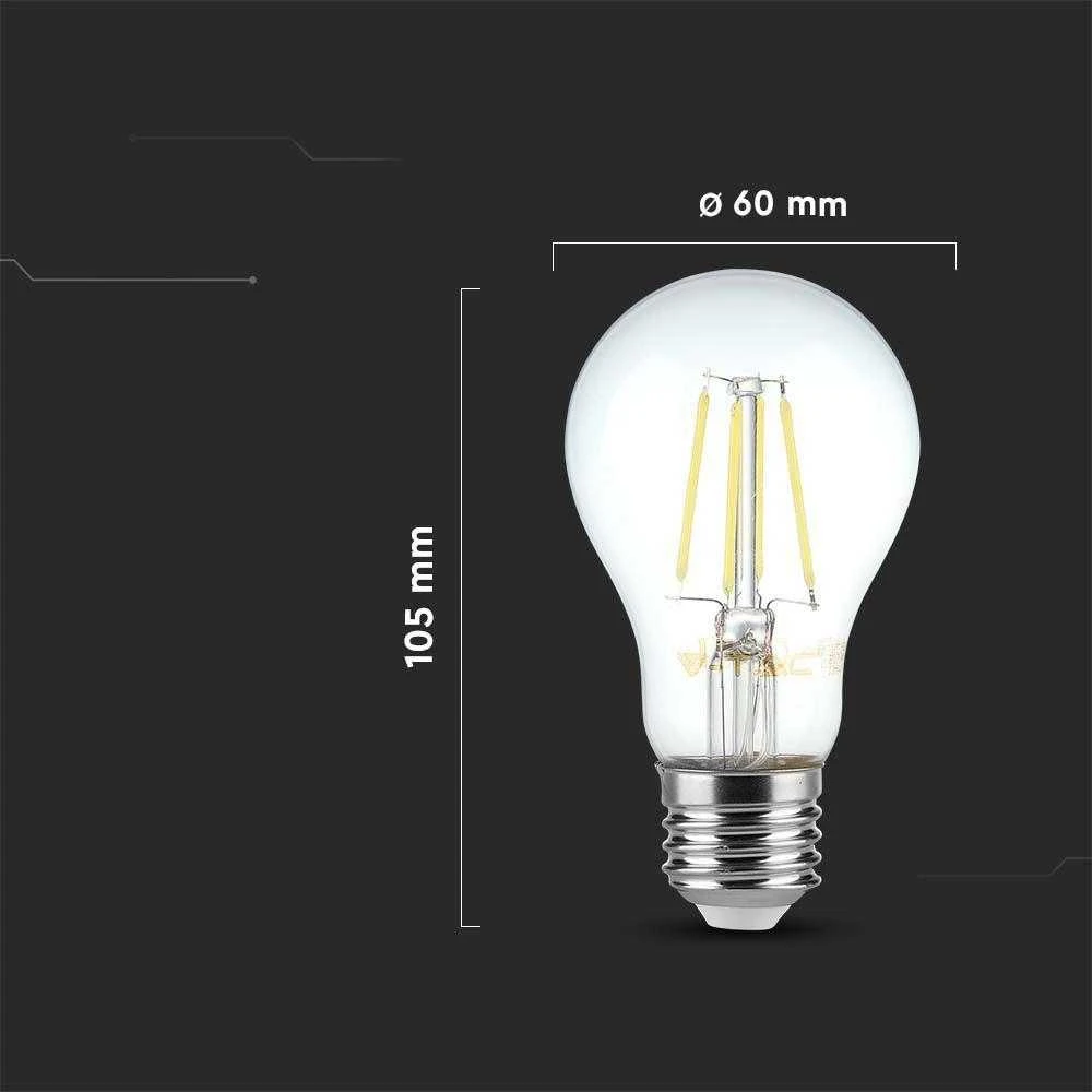 V-tac 6W LED filamentinė lemputė, E27, A60, 3000K