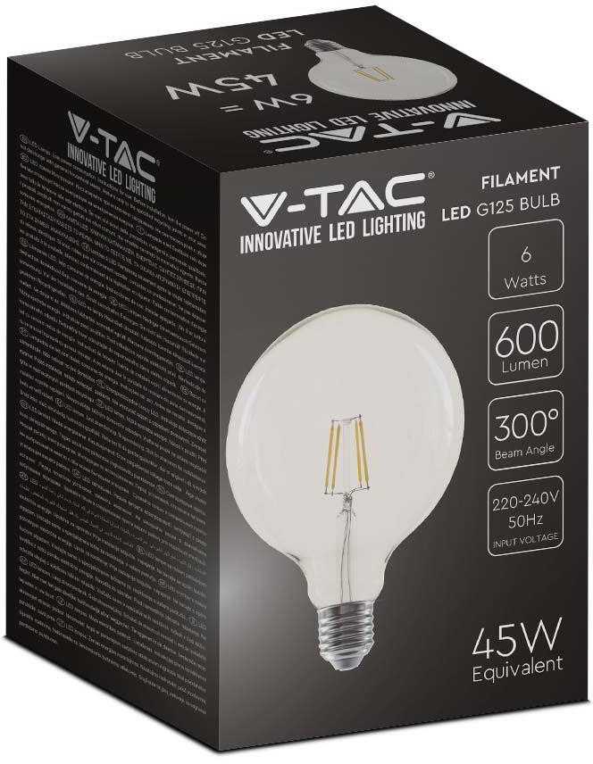 6W LED filamentinė lemputė, E27, G125, 3000K