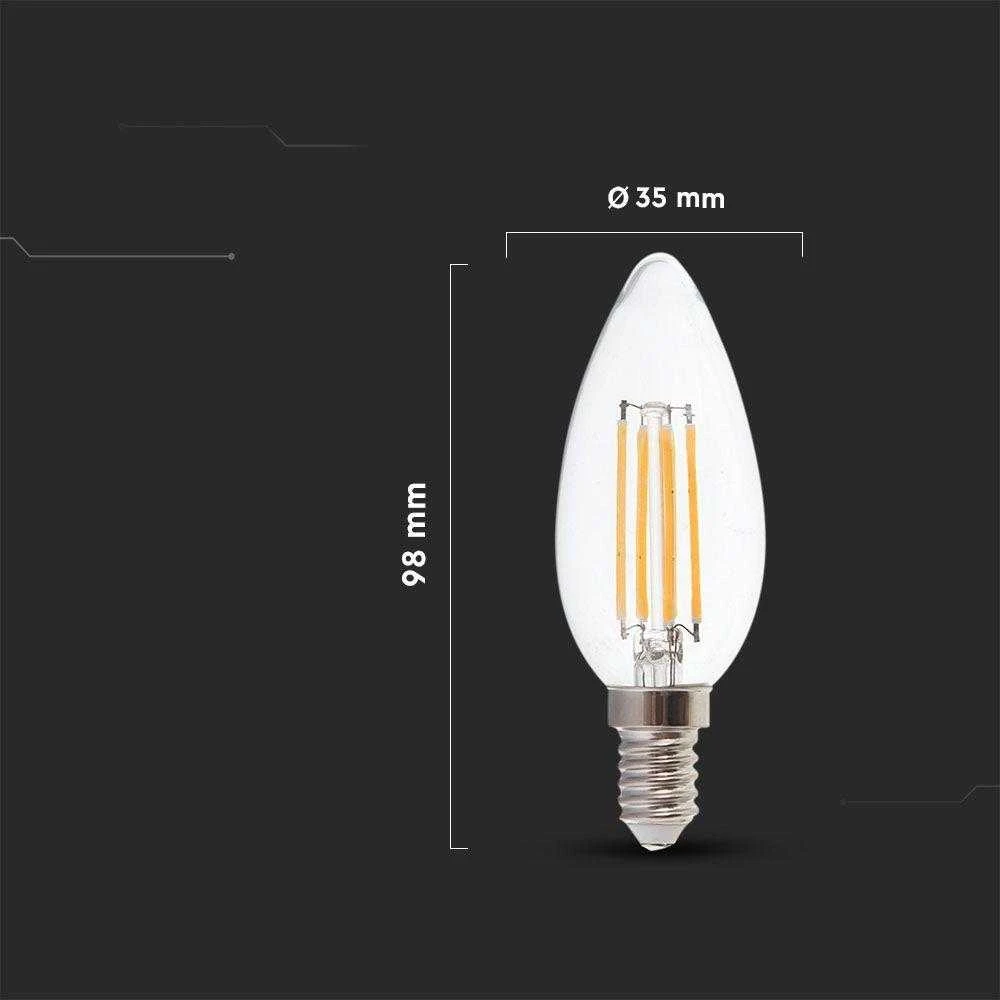 LED filamentinė V-TAC lemputė 4W žvakė C37 E14 3xClick reguliuojamo ryškumo VT-2804 3000K 400lm