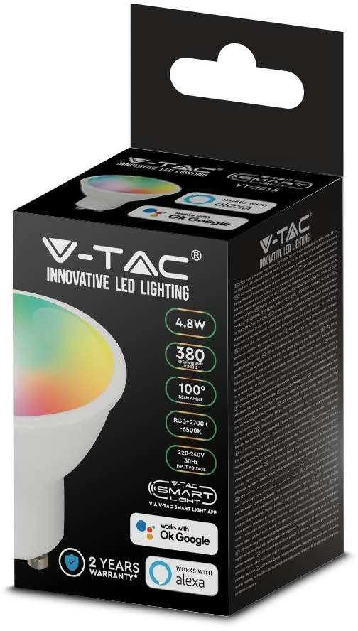 V-tac 4,8W LED lemputė, GU10, suderinama su AMAZON ALEXA ir GOOGLE HOME, 2700-6500K/RGB
