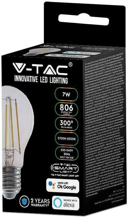V-tac 7W LED lemputė, E27, suderinama su AMAZON ALEXA ir GOOGLE HOME, 2700-6500K