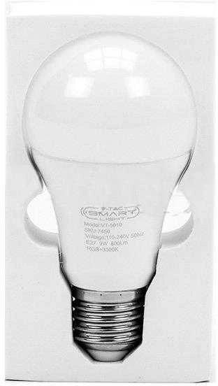 9W LED lemputė V-TAC, E27, A60, plastikas, RGB+6000K (šaltai balta), suderinama su AMAZON alexa ir GOOGLE home