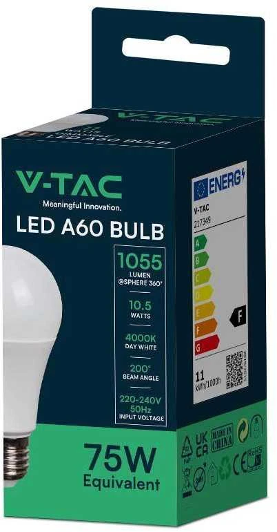 V-tac 10,5W LED lemputė, A60, E27, 4000K