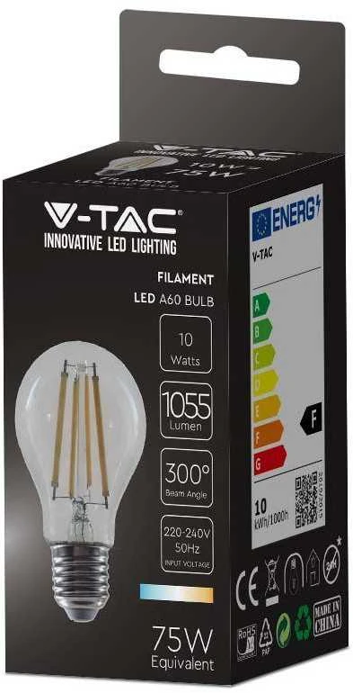 V-tac 10W LED filamentinė lemputė, E27, A60, 4000K