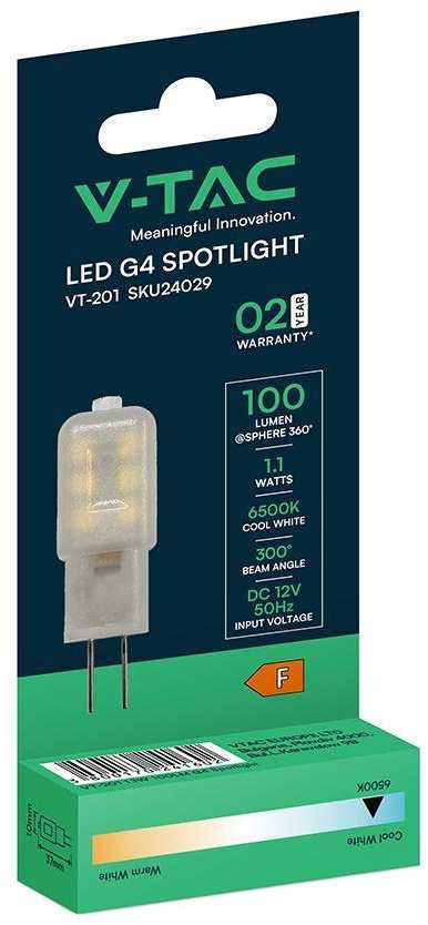 V-tac 1,1W LED lemputė, G4, 6500K, 300°