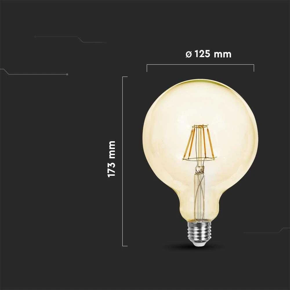 V-tac 12W LED filamentinė lemputė, G125, E27, gintaro sp. stiklu, 2200K