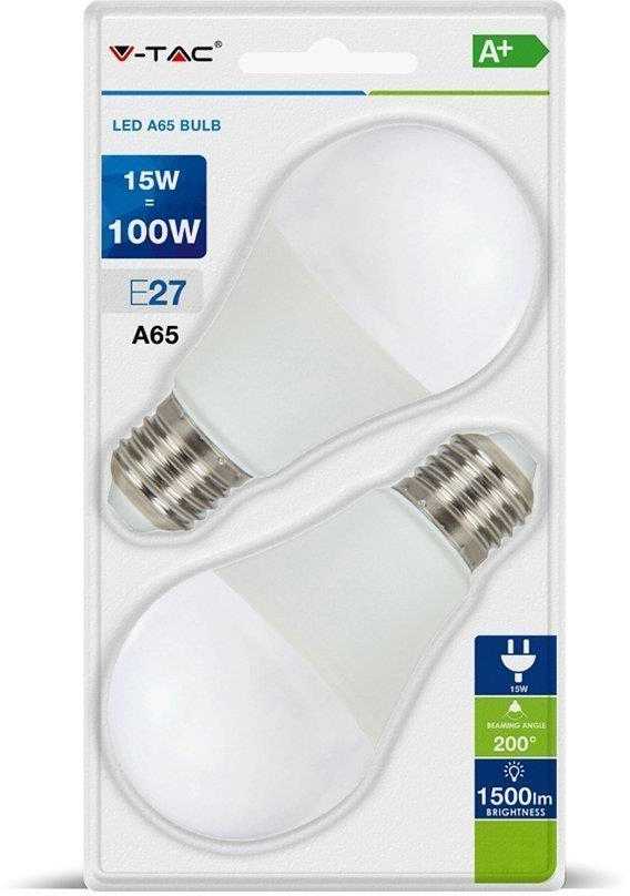 15Wx2vnt/pakuotėje LED lemputės V-TAC, A60, E27, termoplastikas, (6400K) šaltai balta