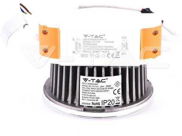 V-tac 20W LED lemputė, AR111, 4000K, keičiamas reflektorius 40°/20°