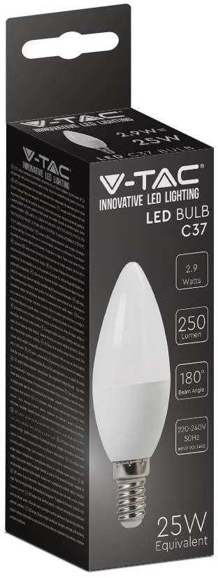 V-tac 2,9W LED lemputė, E14, žvakės formos, balta, 3000K