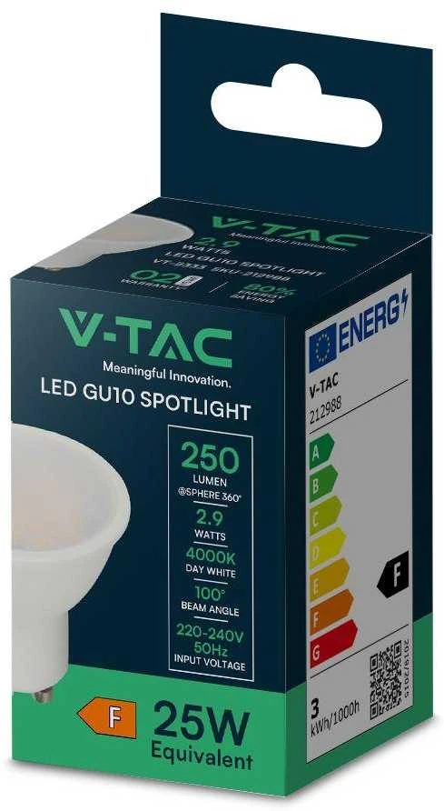 V-tac 2,9W LED lemputė, GU10, 4000K, 100°