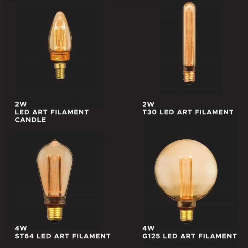 V-tac 2W LED filamentinė lemputė, T30, E27, gintaro sp., 1800K