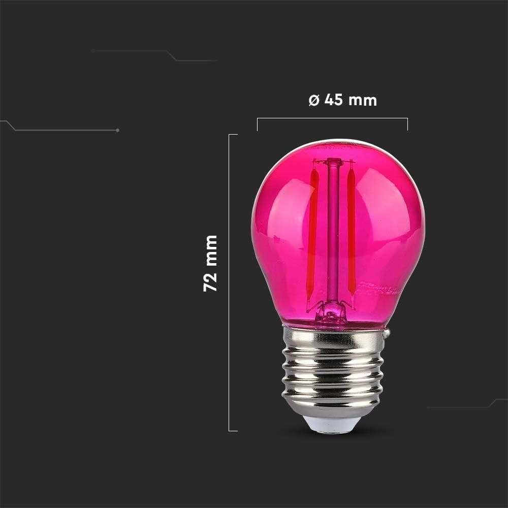 V-tac 2W LED filamentinė lemputė, E27, G45, rožinė šviesos sp.