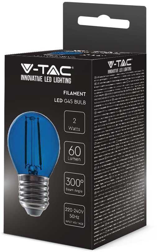 V-tac 2W LED filamentinė lemputė, E27, G45, mėlyna šviesos sp.