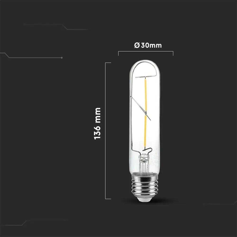 V-tac 2W LED filamentinė lemputė, E27, T30, skaidri, 3000K