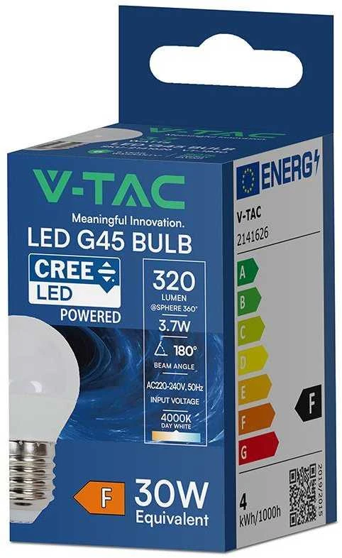 3,7W LED lemputė E27, G45, 4000K, 180°, CREE LED chip