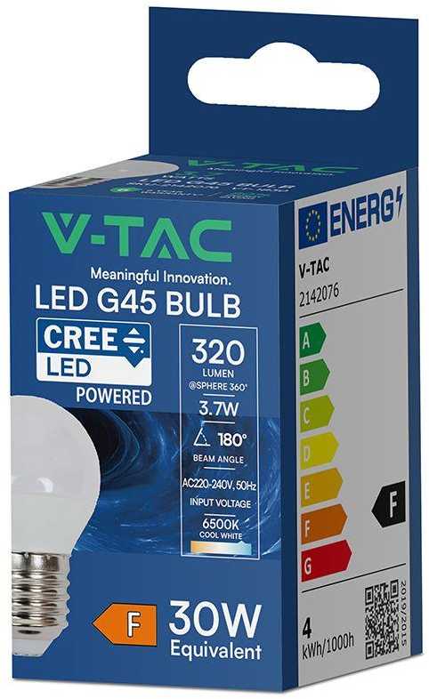3,7W LED lemputė E27, G45, 6500K, 180°, CREE LED chip