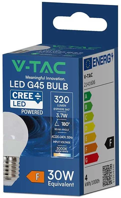 3,7W LED lemputė E27, G45, 3000K, 180°, CREE LED chip
