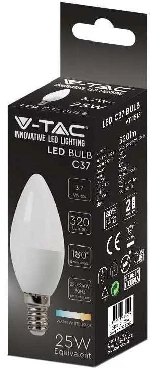 V-tac 3,7W LED lemputė E14, žvakės formos, 3000K