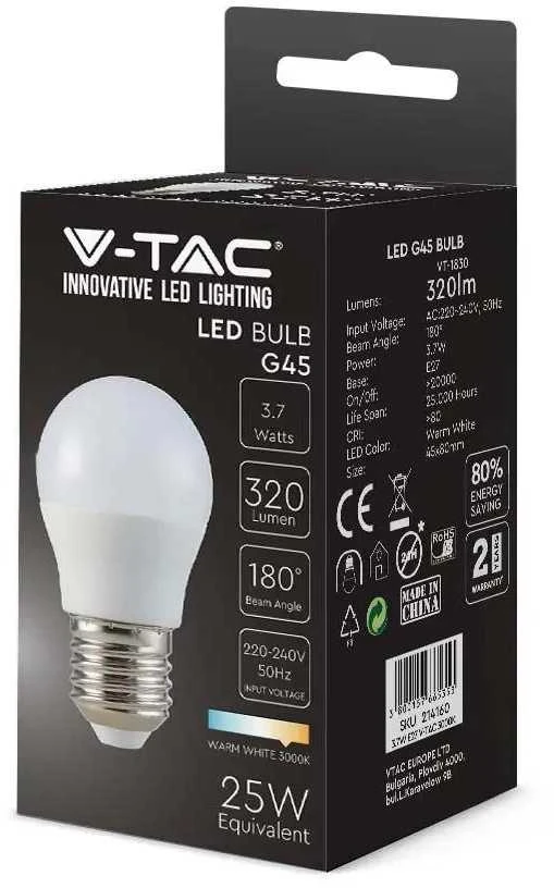V-tac 3,7W LED lemputė E27, G45, 3000K