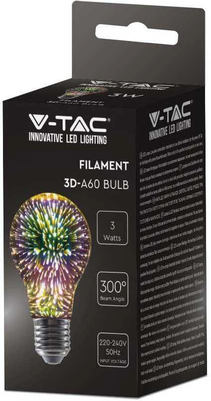 V-tac 3W LED 3D lemputė, A60, E27, 3000K
