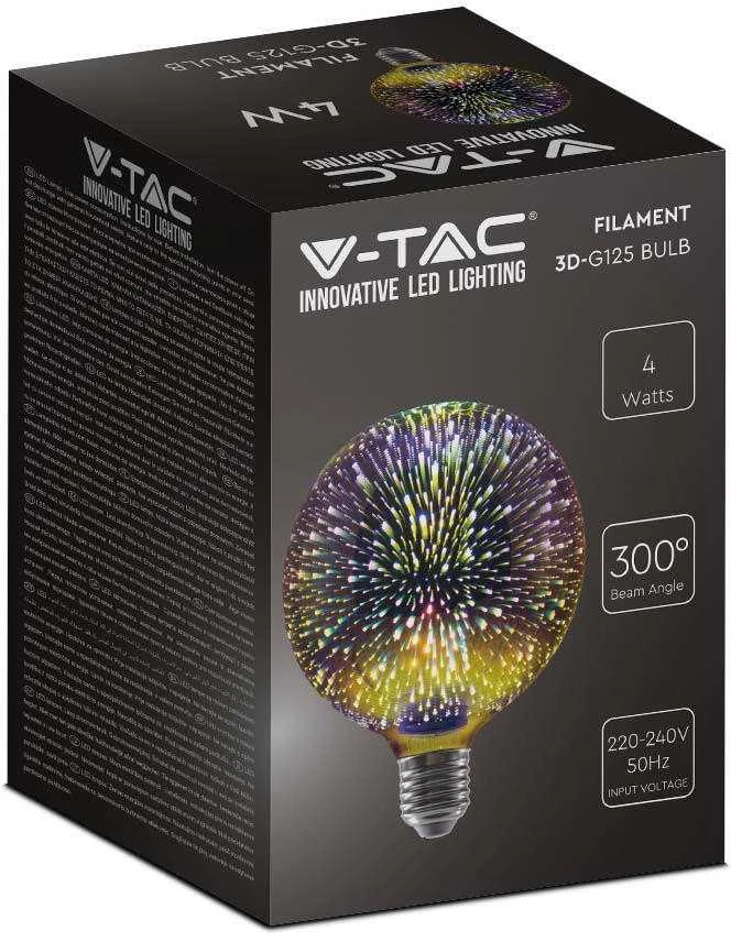 V-tac 4W LED 3D lemputė, G125, E27, 3000K
