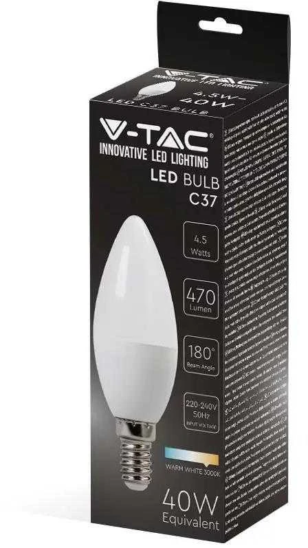 V-tac 4,5W LED lemputė, E14, žvakės formos, 6500K
