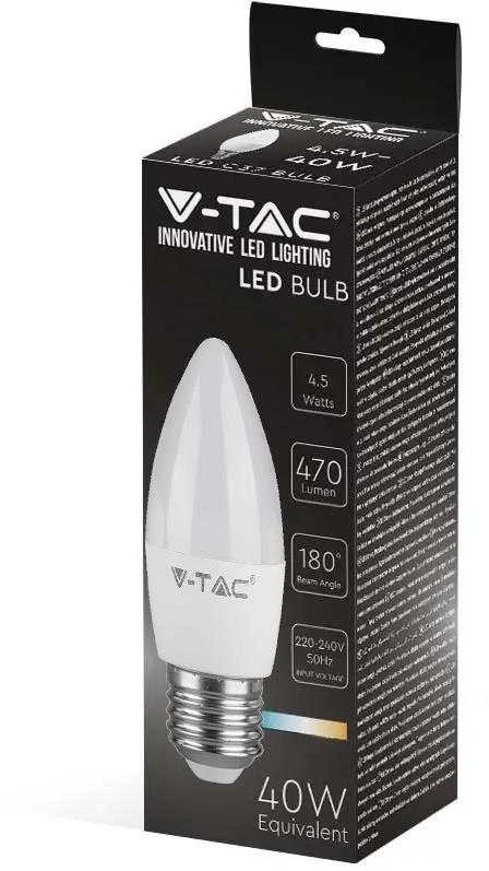 V-tac 4,5W LED lemputė, E27, žvakės formos, 6500K