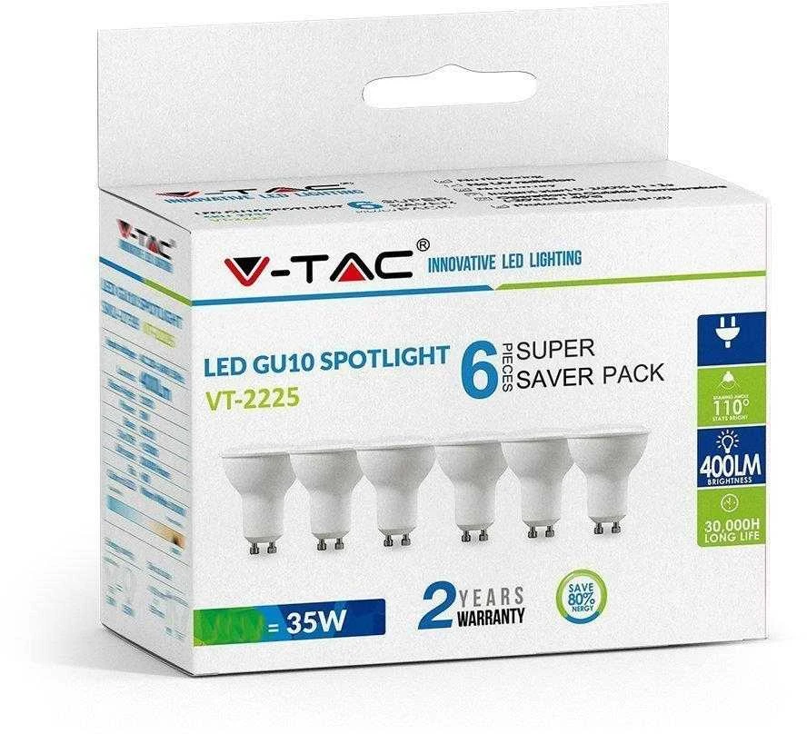 V-tac 4,5W LED lemputė, GU10, 6500K, 6vnt pakuotėje