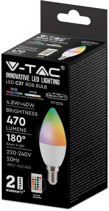 V-tac 4,8W LED lemputė, E14, 4000K/RGB, dimeriuojama