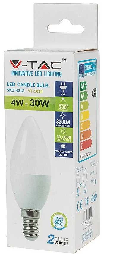 4W LED lemputė V-TAC E14 Žvakės formos (4500K)