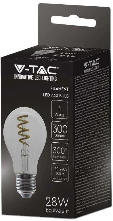 V-tac 4W LED filamentinė lemputė, E27, A60, 3000K