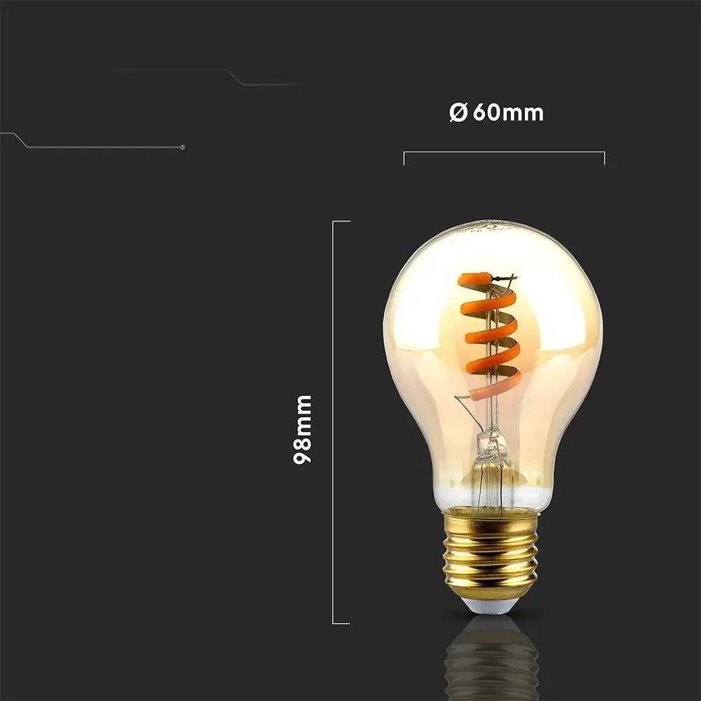 V-tac 4W LED filamentinė lemputė, E27, A60, gintaro sp., 1800K