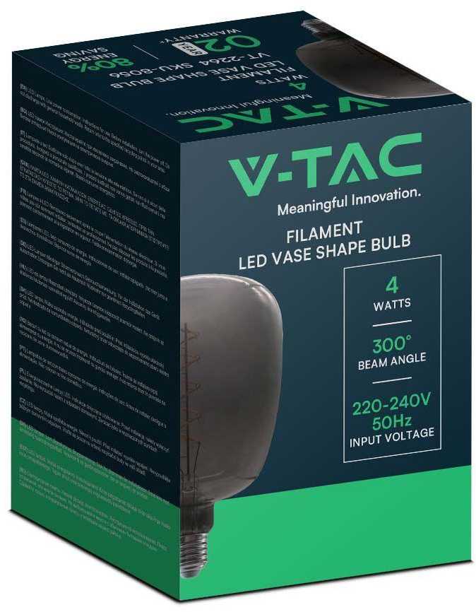 V-tac 4W LED filamentinė lemputė, E27, juoda