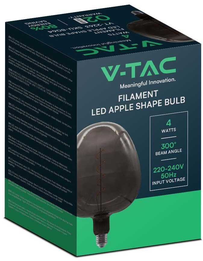 V-tac 4W LED filamentinė lemputė, E27, juoda