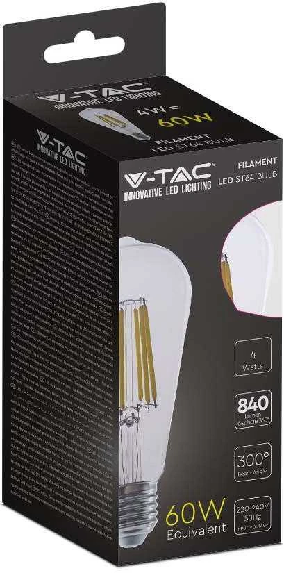 V-tac 4W LED filamentinė lemputė, E27, ST64, 3000K