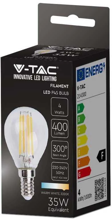 V-tac 4W LED filamentinė lemputė, E14, P45, 3000K