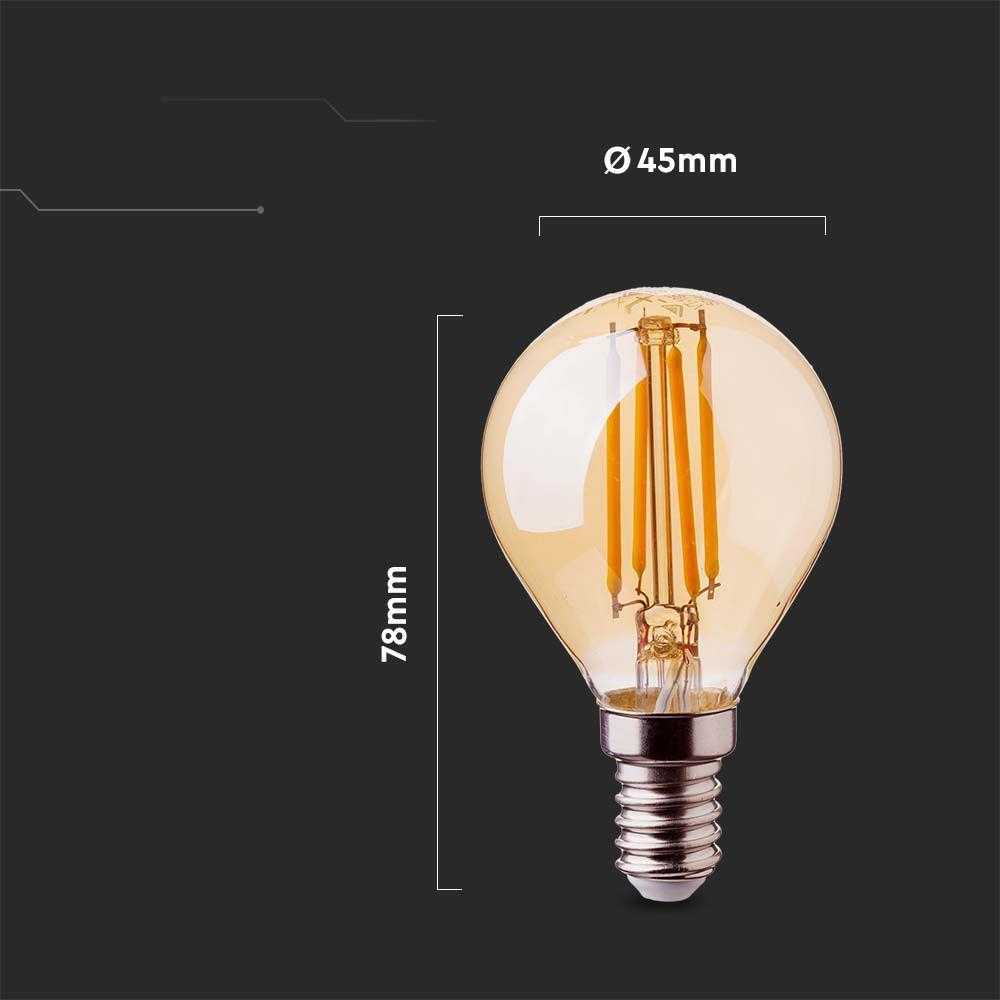 V-tac 4W LED filamentinė lemputė, E14, P45, gintaro sp., 2200K